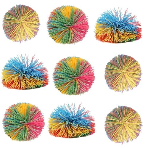 16 PCS Sensory Fidget Stringy Balls Multicolor Soft Rubber Bouncy Stress Balls Pull Stretch Elastic Ball Toy Rainbow Fidget Party Favors