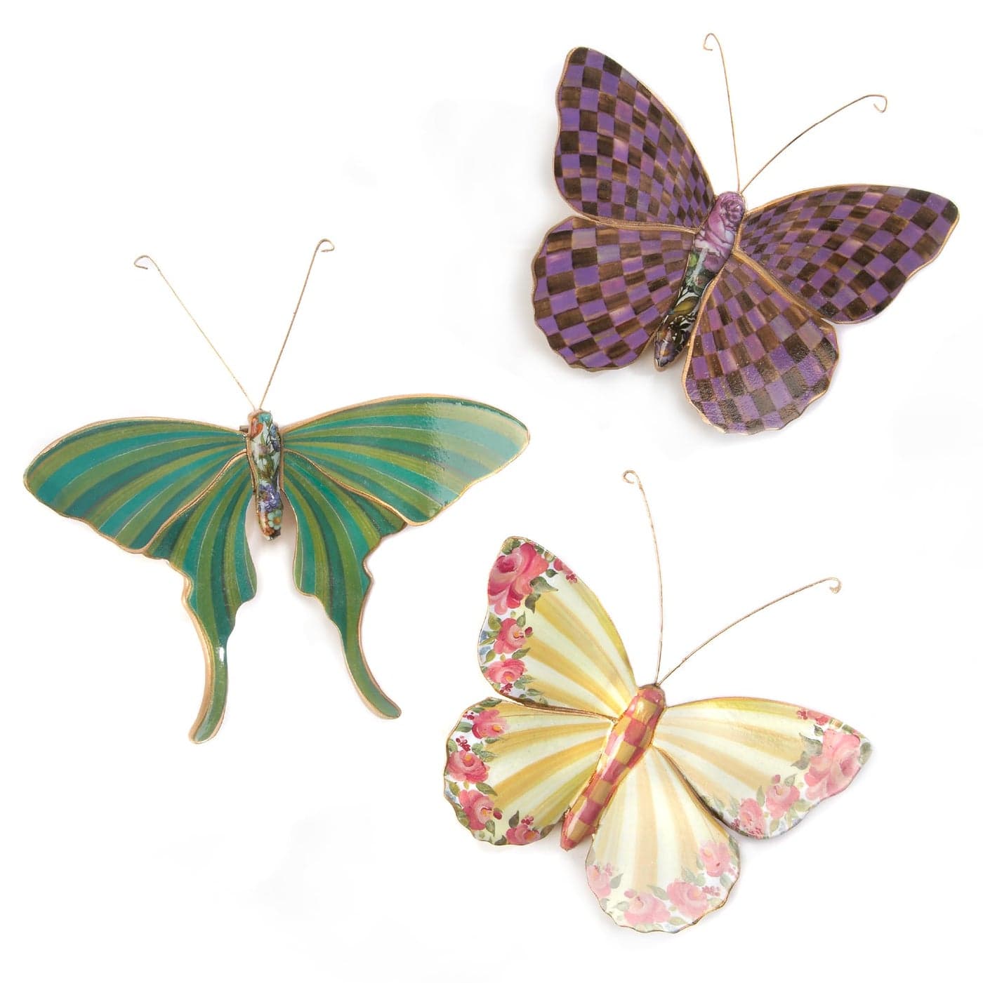 MACKENZIECHILDS Butterflies Trio Hanging Butterfly Wall Decor Field Set of 3