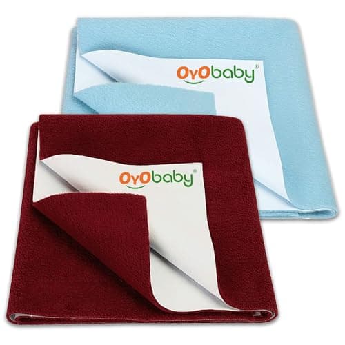 OYO BABY Waterproof Baby Bed Protector Dry Sheets for New Born Babies | Reusable Mats | Cot & Bassinet Gift Pack (Sea Blue + Maroon),Small (70cm x 50cm)