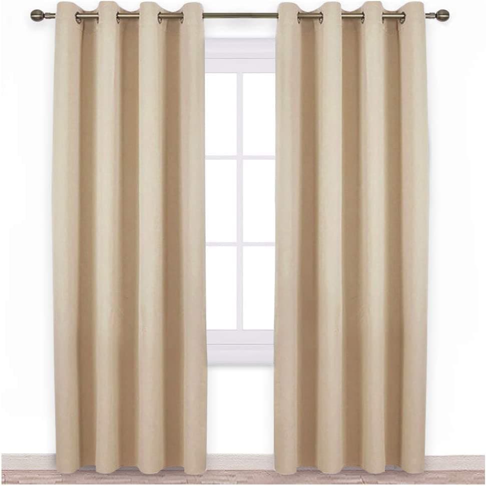 FRESH FROM LOOM Living Room Bedroom Room Darkening Long WindowDoor Curtains Solid Blackout Thermal Insulated Noise Reducation Color Beige 7 Feet Long Set Of 2 Luxurios Edition Opaque