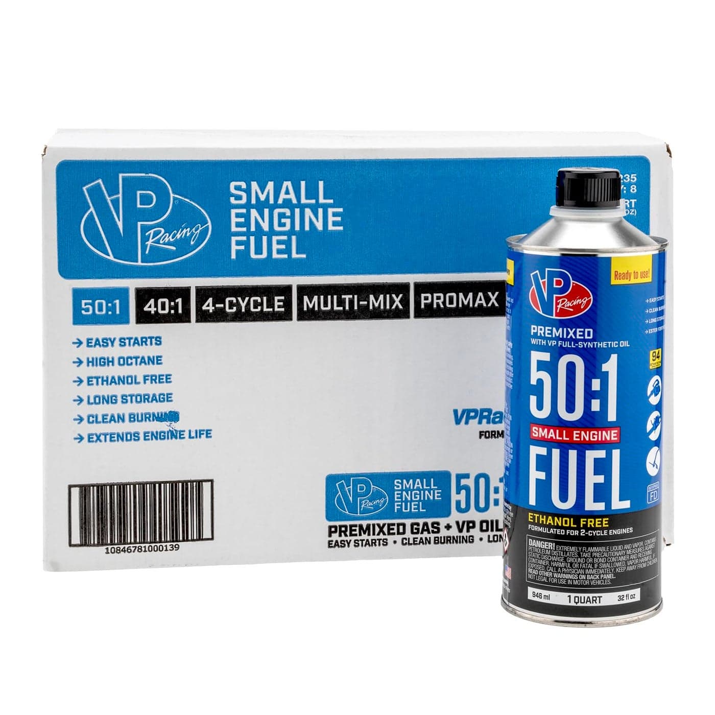 VP Small Engine Fuels 6238 EthanolFree 501 2Cycle GasOil 1 quart Pack of 8