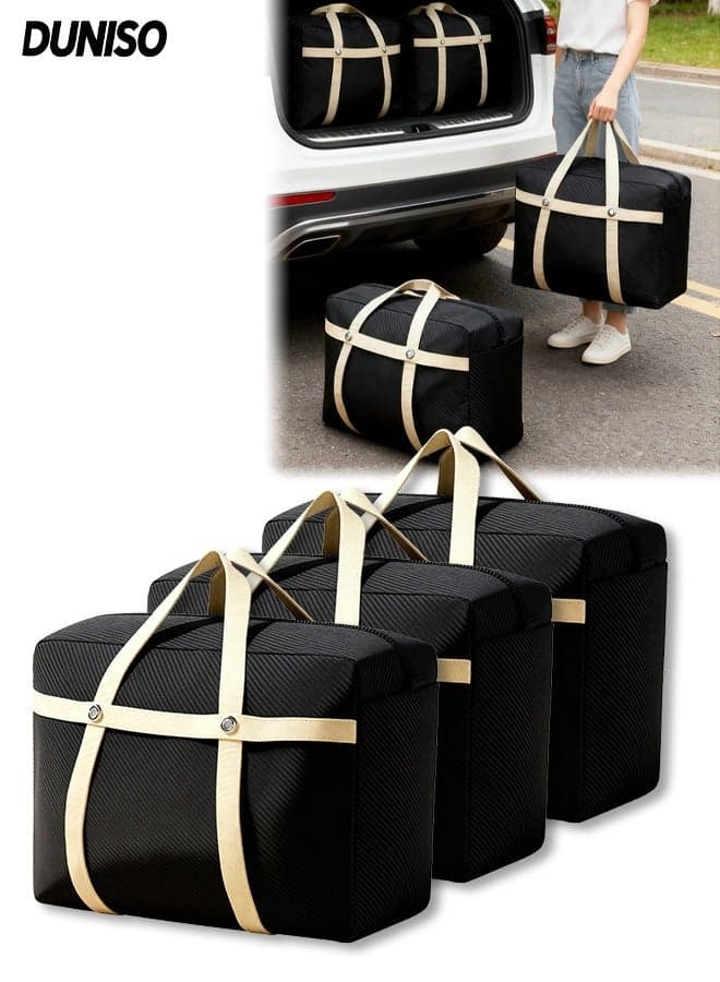 3 Pcs Collapsible Moving Bags, Large Foldable Clothes Storage Bins, Fabric Zip Storage Box with Handle Zipper and Lids , Space Saving Clothes Storage Laundry Bag For Packing, House Essentials, Sustainable, Water-Resistant, 125L