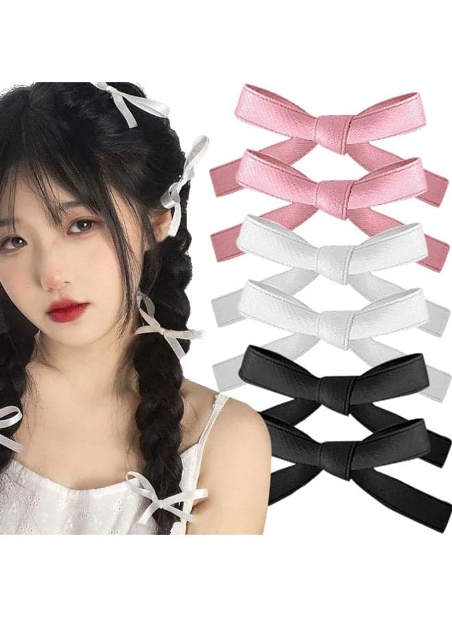 6 Pcs Sweet Hair Bows Pink Bow Hair Clips Kawaii White Hair Bow Claw Clips Small Cute Black Bow Hair Clips Solid Color Hair Ribbon Alligator Clips for Women Girls Hair Accessories Bowknot Hair Clip