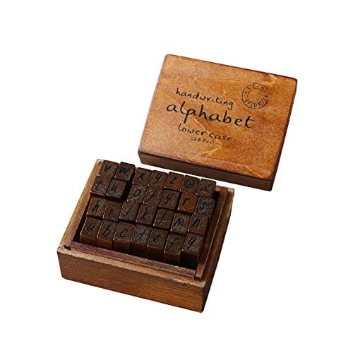 DIYOMR Vintage Letter Stamps Wood Rubber Stamps, 26Pcs Alphabet Stamps Set with Old Red Vintage Wooden Box for Gift Card Making Scrapbook DIY Ancient Typing Simulation (Lowercase, Italics)