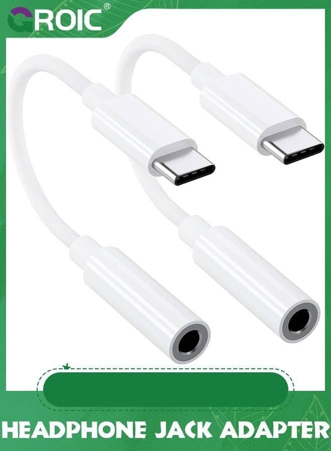 USB C to 3.5mm Female Headphone Jack Adapter 2 Pack, Type Aux Audio Dongle Cable Cord Compatible with iPhone 15 16 Series, Pixel, Galaxy S23/S22/S21 Ultra