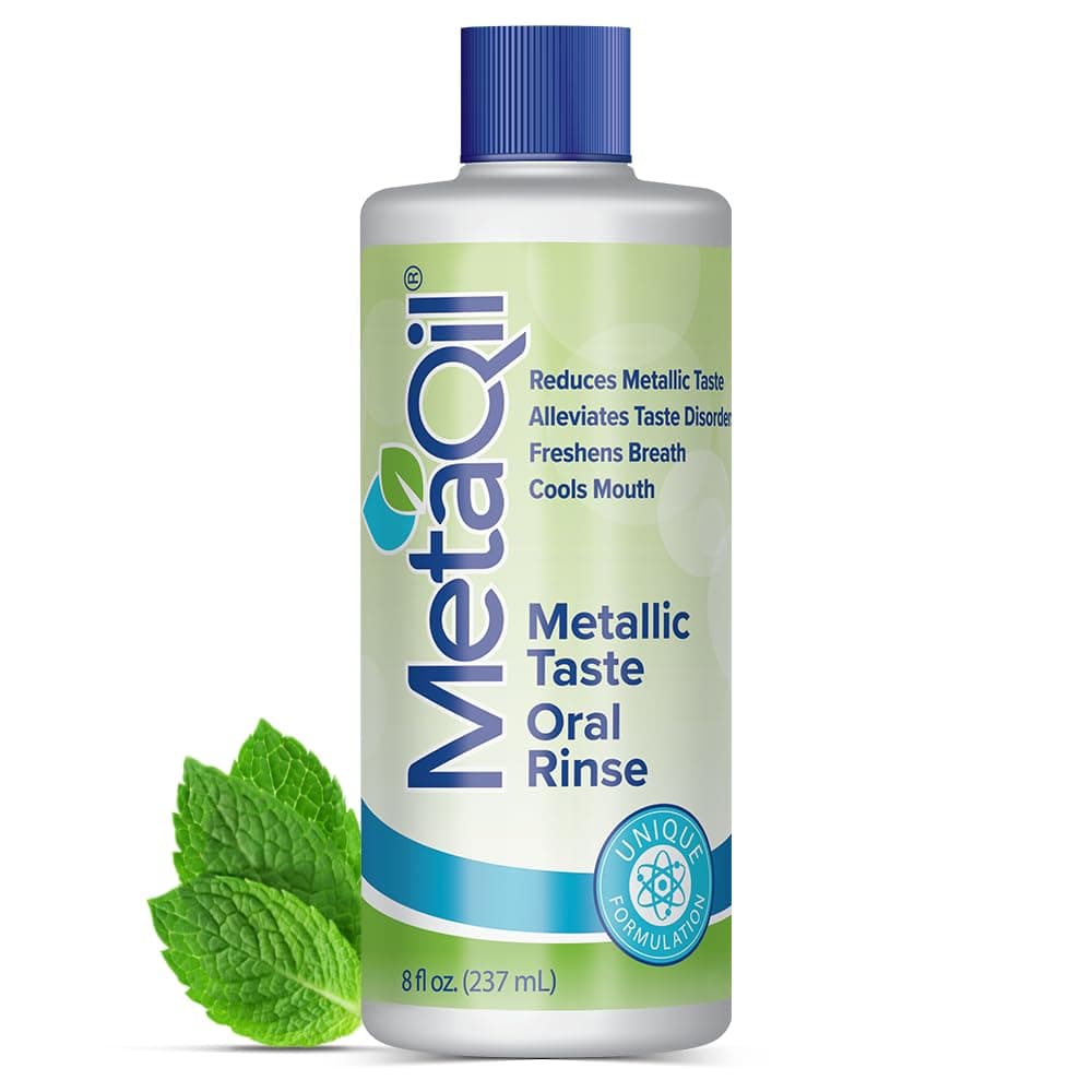 MetaQil Oral Rinse Proven to Relieve Metallic Bitter and Other Taste Disorders Made from 8 Core Ingredients Cools and Freshens Breath Available in 8 oz Bottle 1 Count
