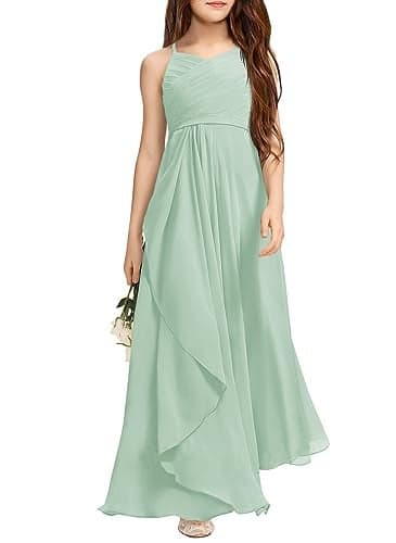 Imily Bela Girls A-Line Halter Dress Junior Bridesmaid Flower Girl Flowy Chiffon Maxi Dresses Wedding Party Pageant Gown