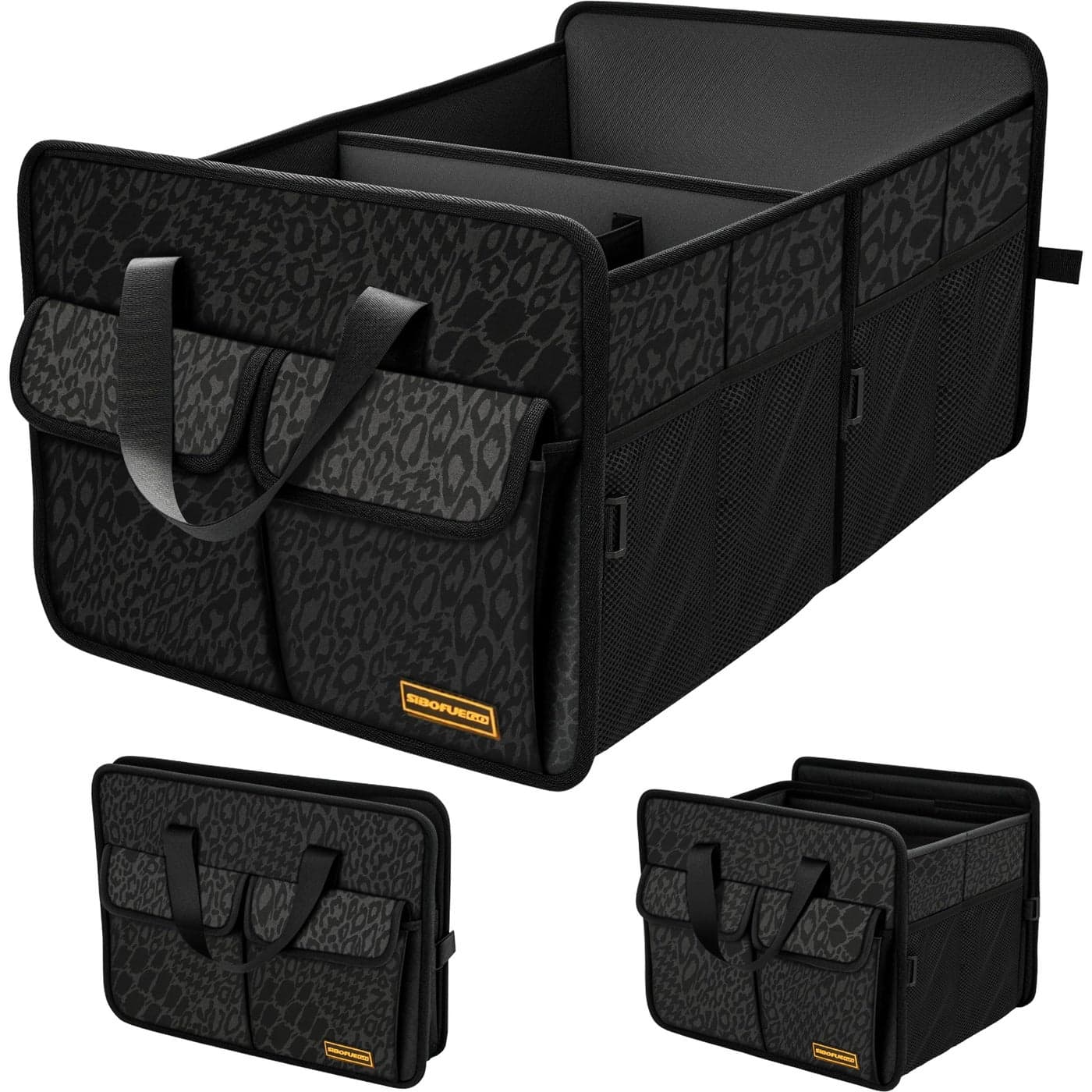 SIBOFUEGO Sturdy Car Trunk Organizer Large Capacity Trunk Organizer for SUV Cute Print Collapsible and Durable Car Organizers and Storage for Car Accessories for Women and Men 70L Black Leopard