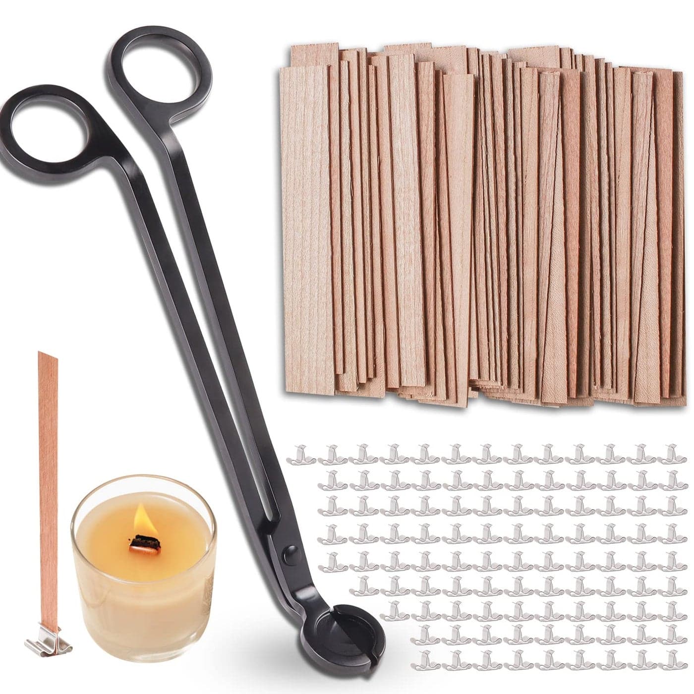200Pcs Wooden Candle WicksWood Candle Wicks 51 x 05 Inch Smokeless Natural Wood Wicks for Candles with Candle Wick Trimmer and Iron Stand for DIY Candle Making 100 Set