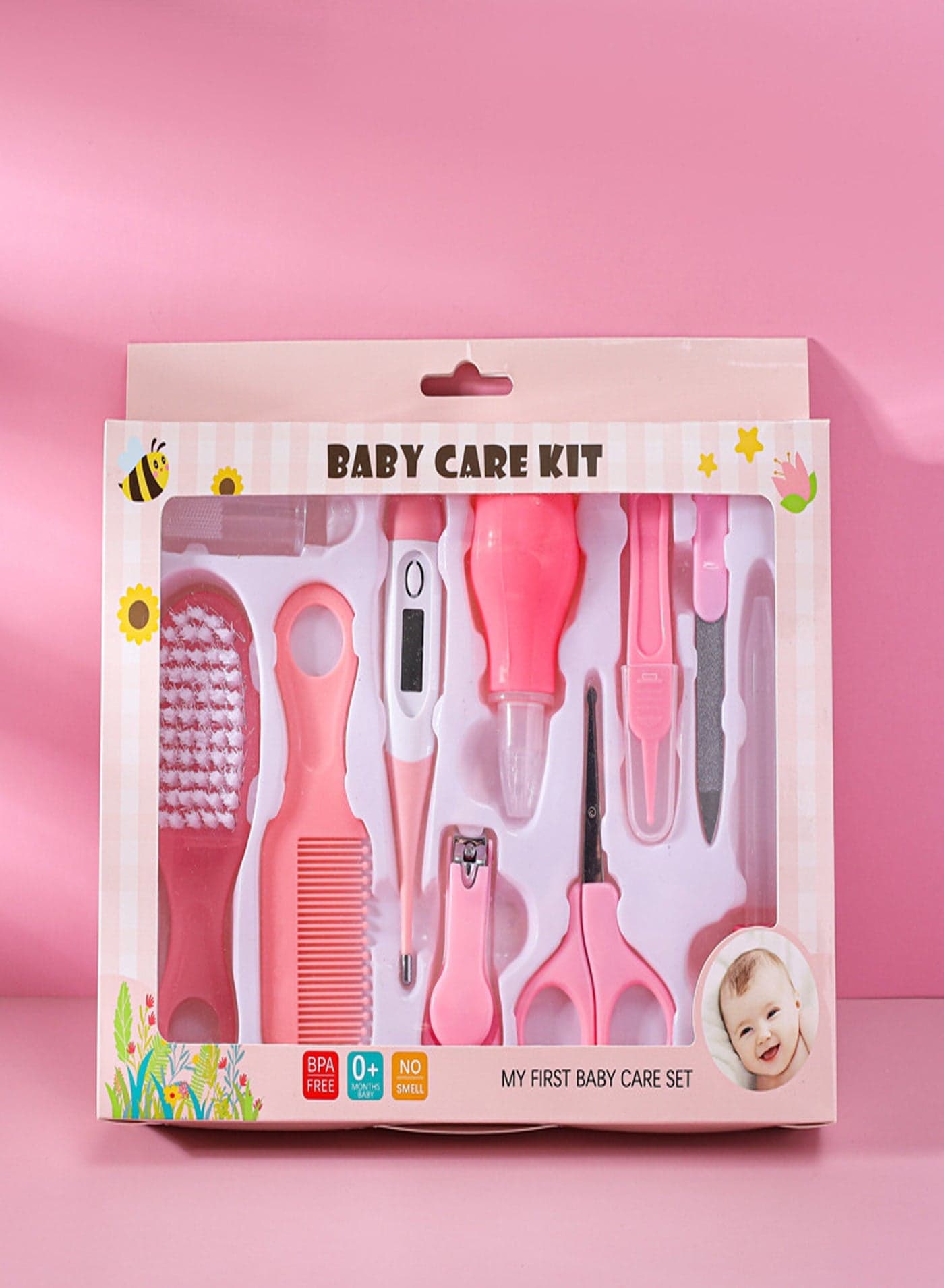 Baby Care 10 Piece Set With Thermometer Pink
