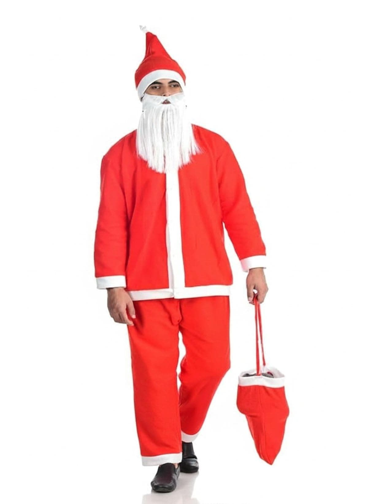 Bookmycostume Adults Santa Claus Suit with Premium Beard Complete Set Christmas Adults Fancy Dress Costume - Premium Adult XL - Fleece, Red