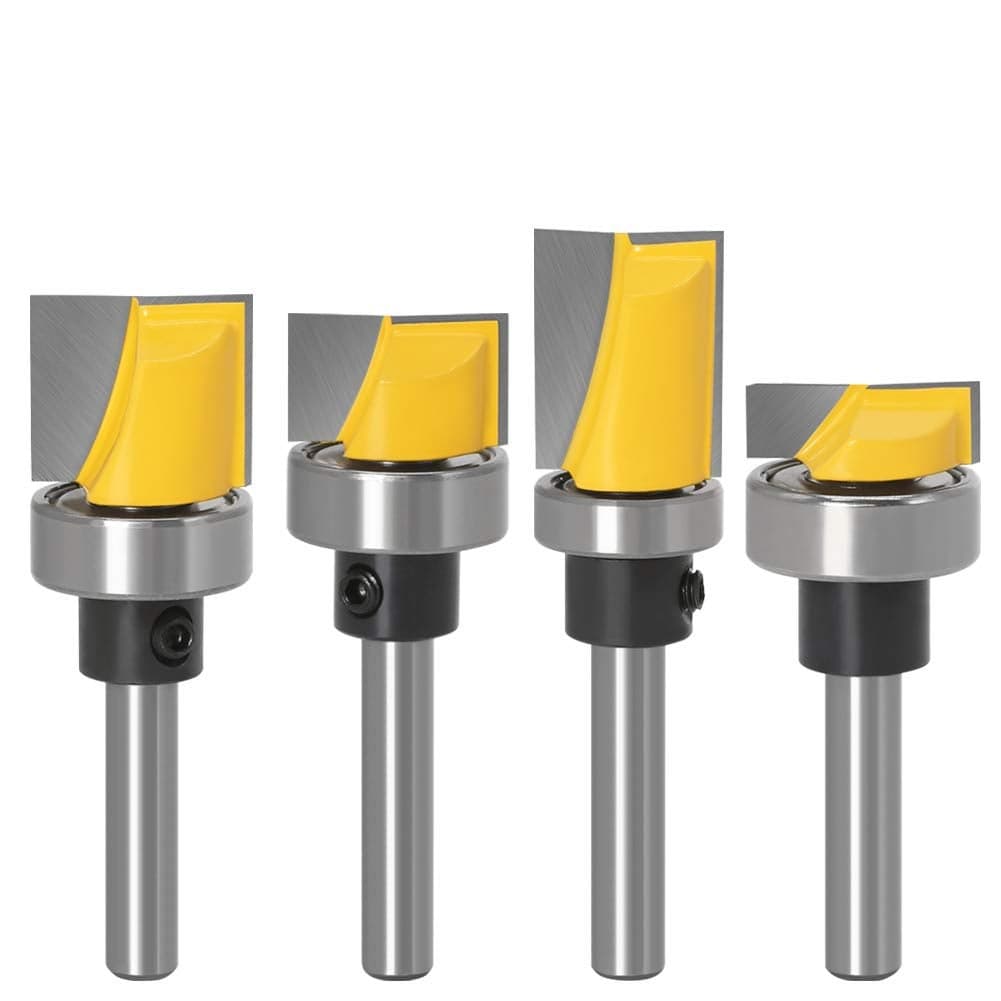 Wolfride Door Hinge Router Bit Set 1/4-Inch Shank Template Flush Trim Router Bit Hinge Mortise Router Bit Bottom Cleaning Router Bit (4pcs)