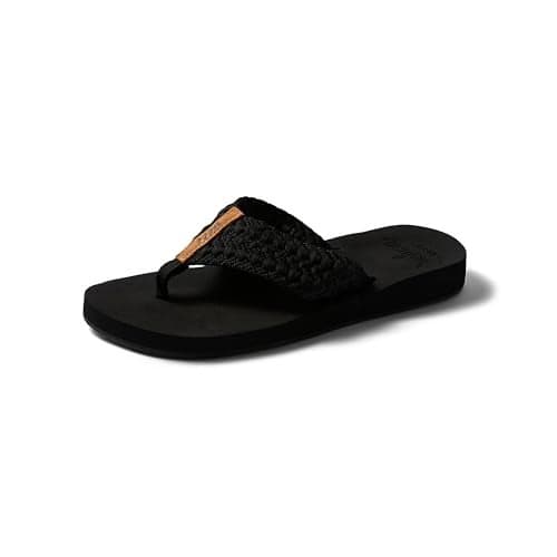 Reef Cushion Threads Womens Flip Flop, Ultra Soft Cushion Footbed, Arch Support, Black, 7