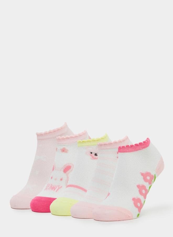 Pack of 5 - Girls Bunny Graphic Socks