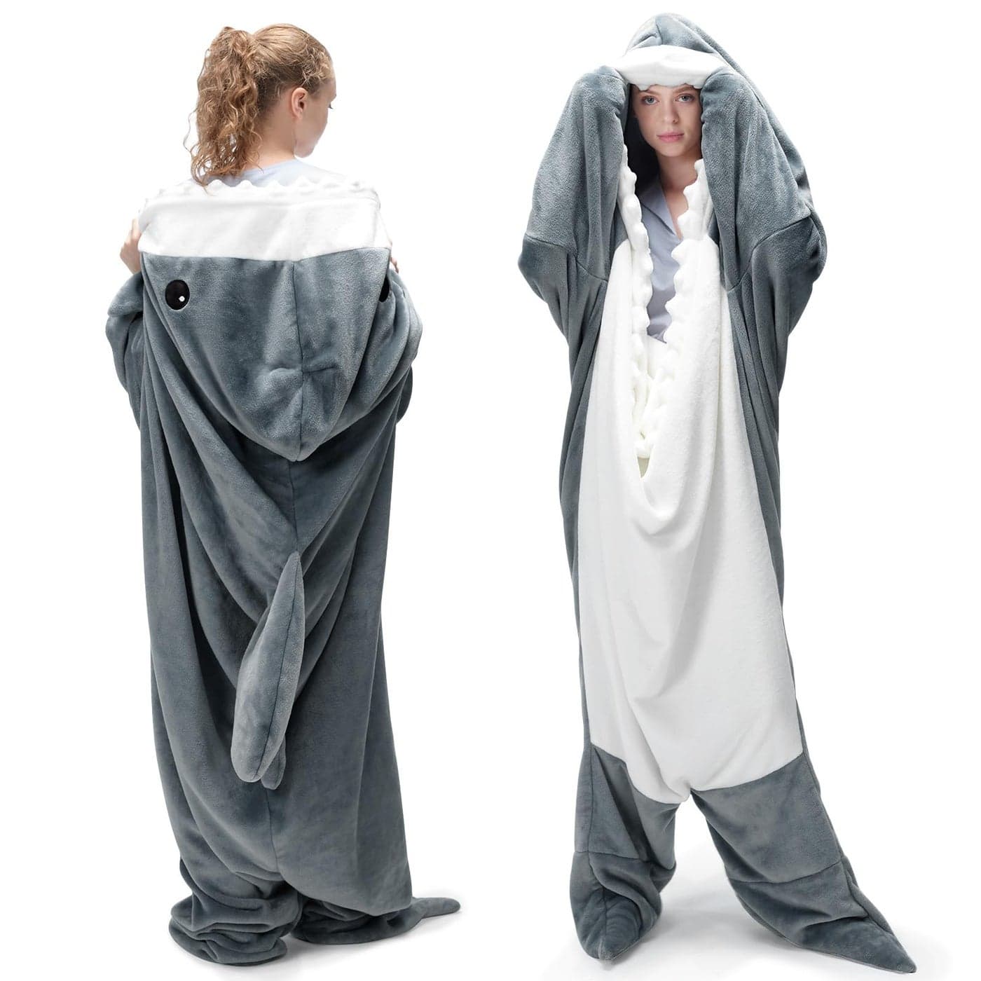 Touchat Shark Blanket for Adult Super Soft Cozy Flannel Throw Wearable Blanket Cartoon Animals Blanket Hoodie Sleeping Bag Cosplay Costume Gifts for Shark Lovers Grey L