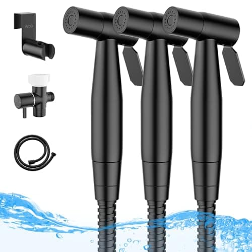 Arofa Handheld Toilet Bidet Sprayer for Toilet-Adjustable Water Pressure Control with Bidet Hose for Feminine Wash, Stainless Steel Brushed Nickel Bidet Faucet Cloth Diaper for Baby Wash, Black,3 Pack