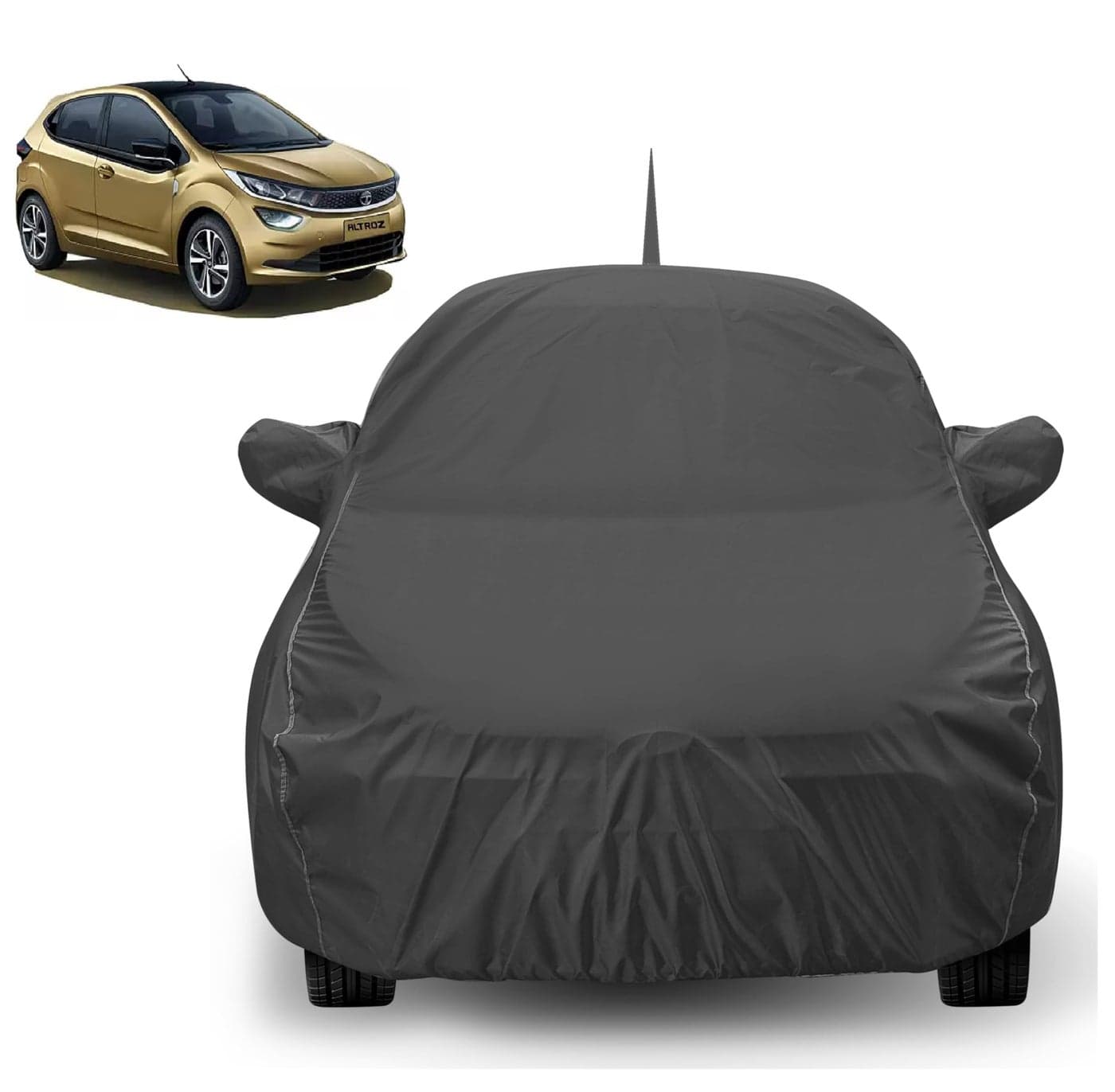 Auto Hub Car Cover Compatible with Tata Altroz with Front Antenna & Mirror Pocket, Dustproof, Heat Resistant, Triple Stitched, Altroz Car Cover- Grey