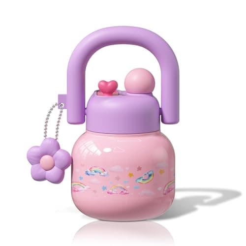 Sidagar 22 oz Tumbler with Straw and Carry Handle Wide Mouth Insulated Stainless Steel Travel Water Bottle Leakproof Flask for Nursery Kawaii Aesthetic Purple Water Jug with 3D Charm
