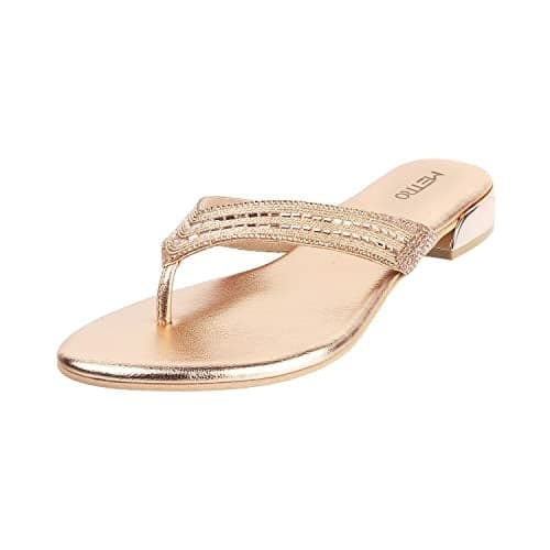 Metro Women Rose Gold Synthetic Leather Ehnic Slip-on Sandal UK/8 EU/41 (35-4988)