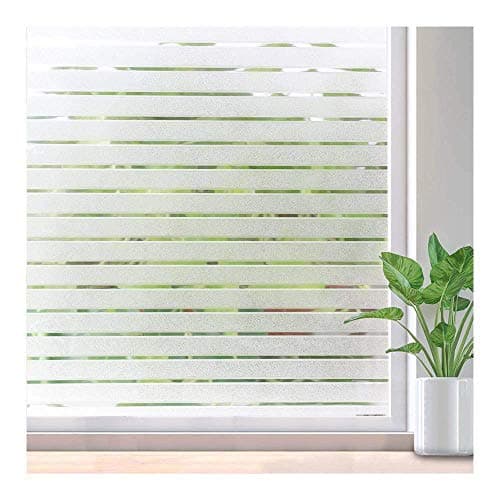 WISDOM Privacy Window Film Frosted Glass Film Static Cling Glass Film No Glue Anti-UV Window Sticker Non Adhesive for Privacy Office Meeting Room Bathroom Living Room (Stripe Frosted, 24 x 72)