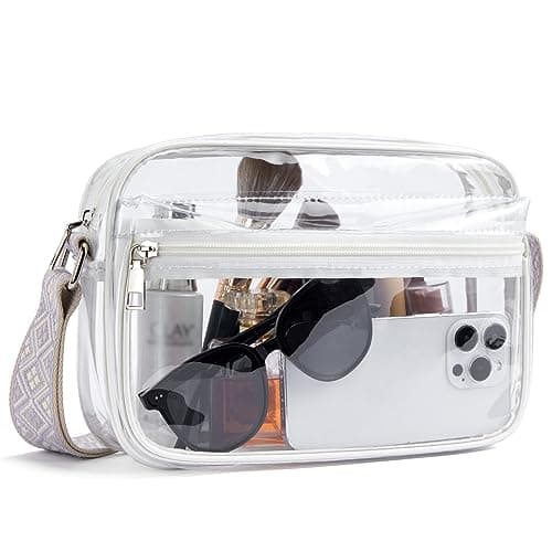 BOSTANTEN Clear Bag for Women Stadium Approved Clear Bags Small Crossbody Purse Trendy for Concerts Sports Events (Purple-Guitar Strap)
