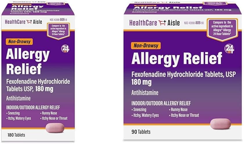 HealthCareAisle Allergy Relief Fexofenadine Hydrochloride Tablets USP 180 mg 180 90 Tablet Bundle Allergy Medication