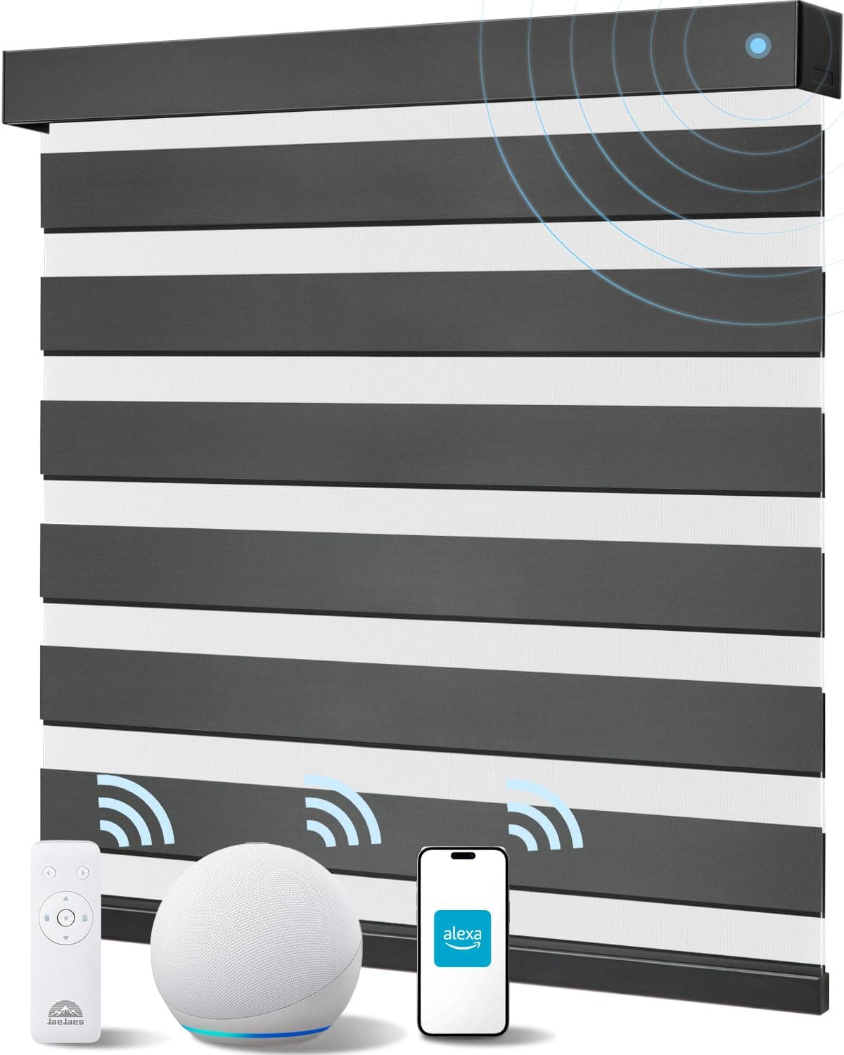 JaeJaes Smart Zebra Blinds for Windows Alexa Motorized Blinds with Remote Control Automatic Electric Power Zebra Shades for Indoor Windows 23 W x 72 H White