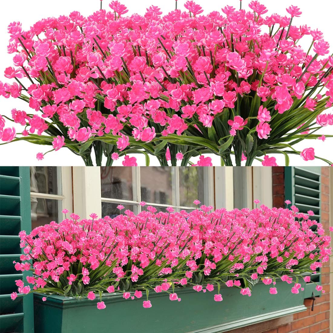 HAPLIA 8 Bundles Artificial Flowers Fake Artificial Greenery UV Resistant No Fade Faux Plastic Plants for Wedding Bridle Bouquet Indoor Outdoor Home Garden Kitchen Office Table Vase Pink