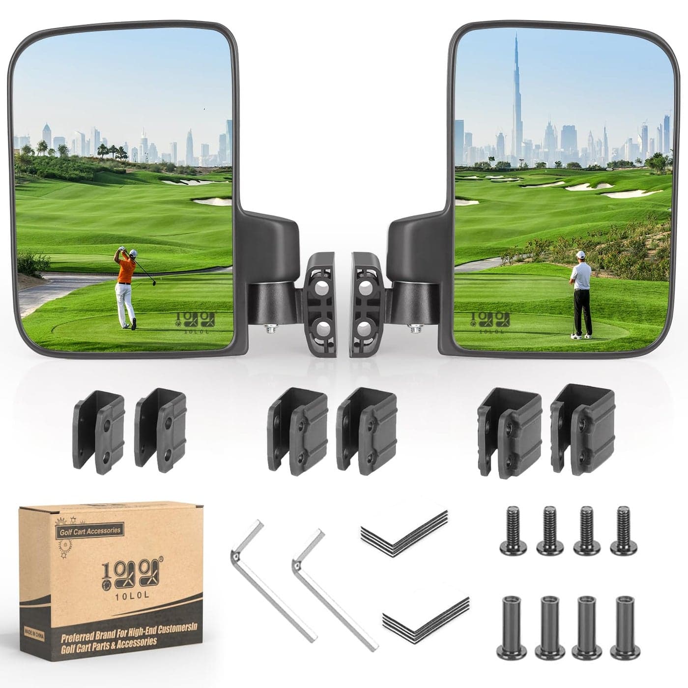 10L0L Golf Cart Mirror No Drilling Side Mirrors Universal for Yamaha Club Car EZGO Folding Side Rear View Mirrors Adjustable 180 Degree HD Glass
