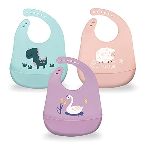 Sarvoza Silicone Baby Bibs with Food Catcher (Set of 3) - BPA Free Plastic, Durable and Adjustable Bib - Silicone Bibs for Babies, Toddlers, Boys, and Girls