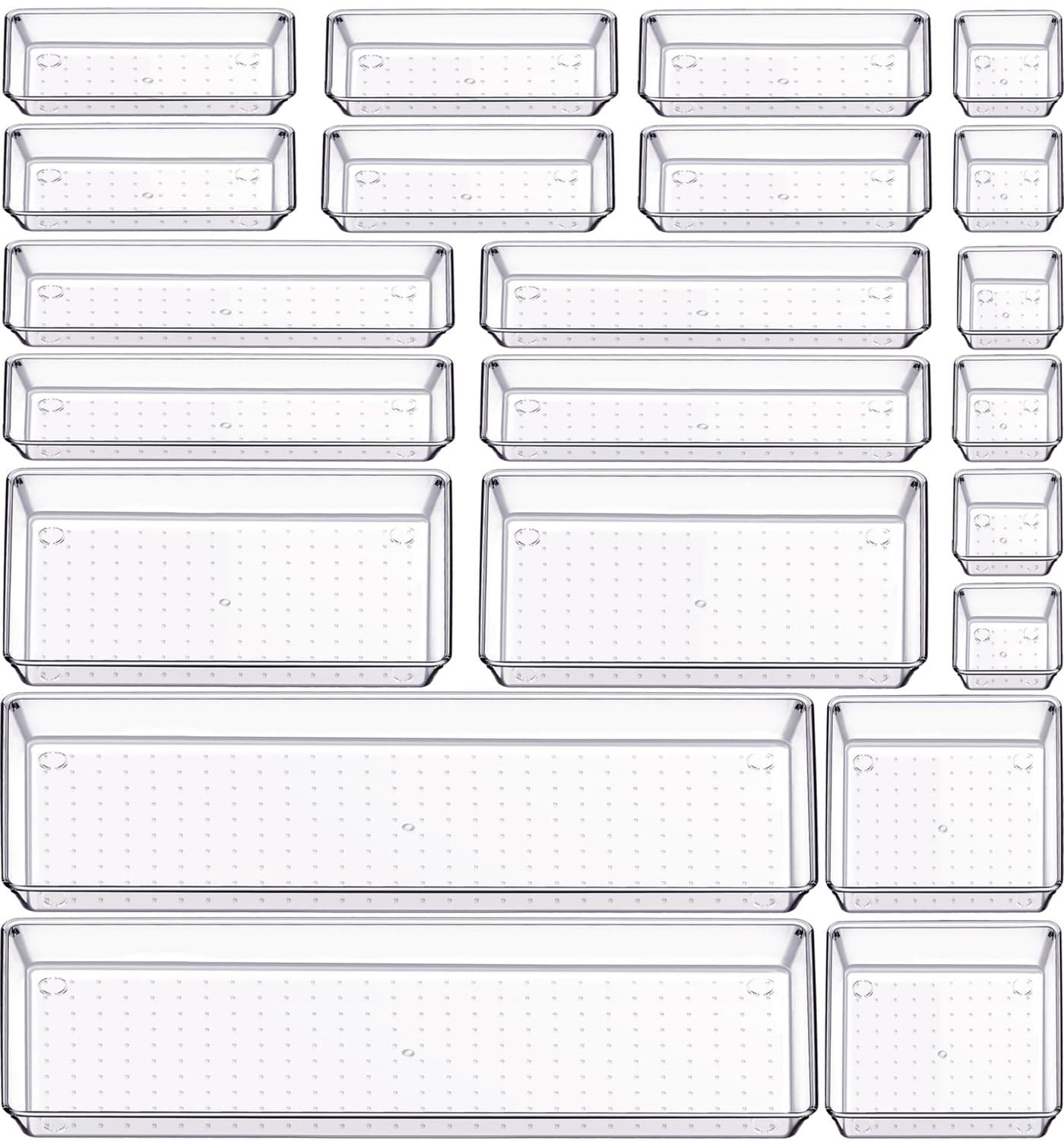 Criusia 22 Pcs Drawer Organizer Bins Acrylic Non Slip Kitchen Drawer Organizers Storage Tray Divider Multifunctional Storage for Cosmetics Bathroom Tools Kitchen and Office