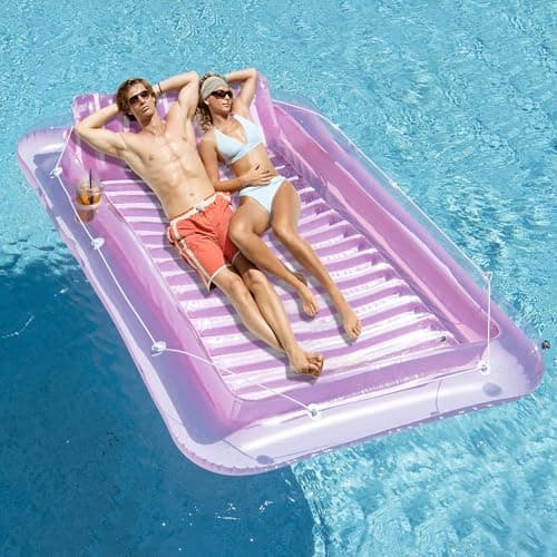 Inflatable Pool Floats Lounger for Adults Blow Up Tanning Pool Raft Sun Tan Tub with Inflatable Pillow for Family Outdoor Garden Backyard Summer Water Party Pink