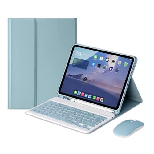 AnMengXinLing Keyboard Case for iPad mini 5 with Mouse, Detachable Wireless Bluetooth Keyboard Pencil Holder Slim Leather Smart Cover for iPad mini 5th Gen 2019,Blue