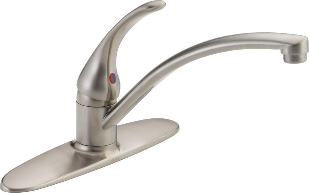 Delta Foundations Brushed Nickel Kitchen Faucet Contemporary 3 Hole Kitchen Sink Faucet Single Handle Stainless B1310LFSS