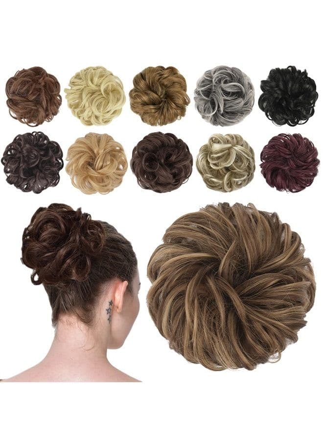 Messy Bun Hair Piece Hair Bun Scrunchies Synthetic Wavy Brown Blonde Chignon Ponytails Hair Extensions Thick Updo Hairpieces for Women Girls 1PCS