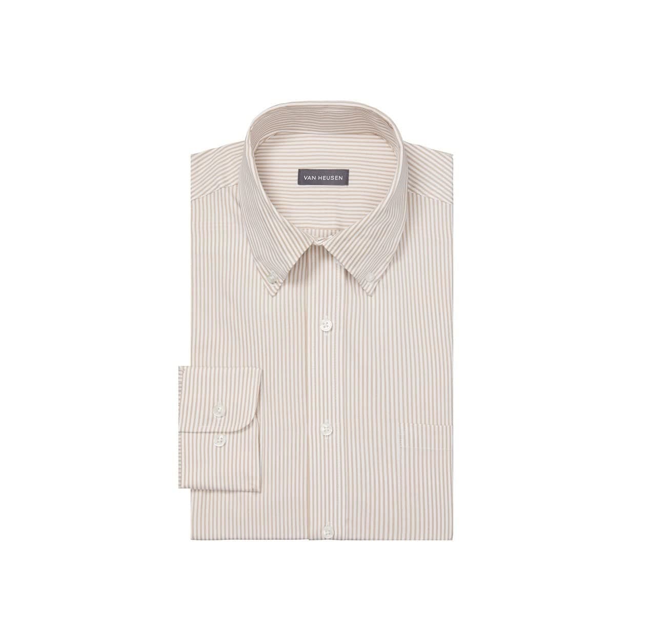 Van Heusen Men's Dress Shirt Regular Fit Pinpoint Stripe, Birch, 17" Neck 34"-35" Sleeve