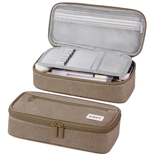 WEMATE Pencil Case, Large Storage Organizer for Stationery, Back - to - School Essential, Teacher Must - have, Big Pencil Pouch, Marker Case School Supplies for College & High School Brown