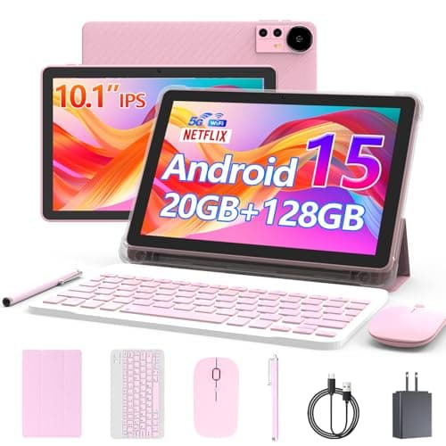 Android 15 Tablet 10 Inch 20GB RAM128GB ROM2TB Expandable 2 in 1 Tablets with Keyboard Case Mouse Stylus 20GHz Quadcore Processor 1280800 IPS HD Screen 5G WiFi6 BT 50 8MP Camera Tableta PC