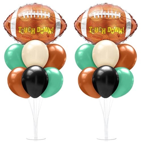 Sumind 2 Set Football Table Centerpiece Balloon Stand Kit Football Foil Balloons Birthday Party Decorations Green Black Brown Decor for Game Sport Themed Birthday