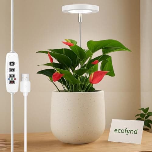 ecofynd Lumi Grow Light for Indoor Plants, 2 Years Warranty Full Spectrum Grow Light, 3/9/12 Hrs Auto On/Off Timer, 10 Dimmable Brightness, 5 Watt LED Artificial Sunlight for Plants, 1.7M Wire (White)