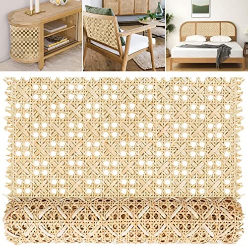 MYFAMIREA 14" Width Pressed T Shape Cane Webbing Sheet for Caning Projects, 3.3 Feet Natural Rattan Material Roll Net Woven Open Cane, Suitable for Caning Material DIY Supplies