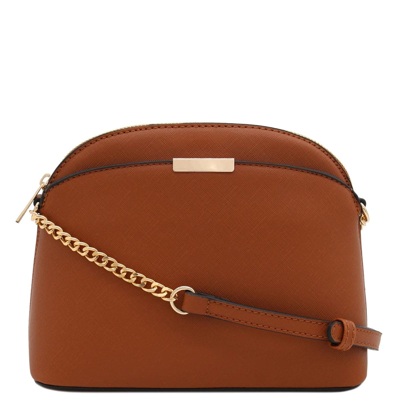 FashionPuzzle Saffiano Small Dome Crossbody bag with Chain Strap Tan