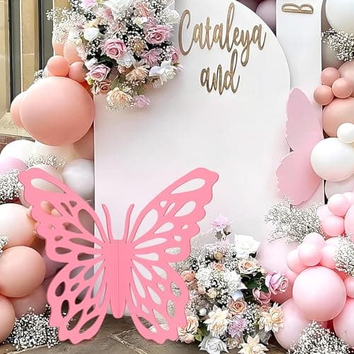MASTRON 19 Wooden Butterfly Decor 3D Flying Butterflies for Centerpieces Butterfly Baby Shower Party Decorations Mariposas Grandes para Decoracion Birthday WeddingPink