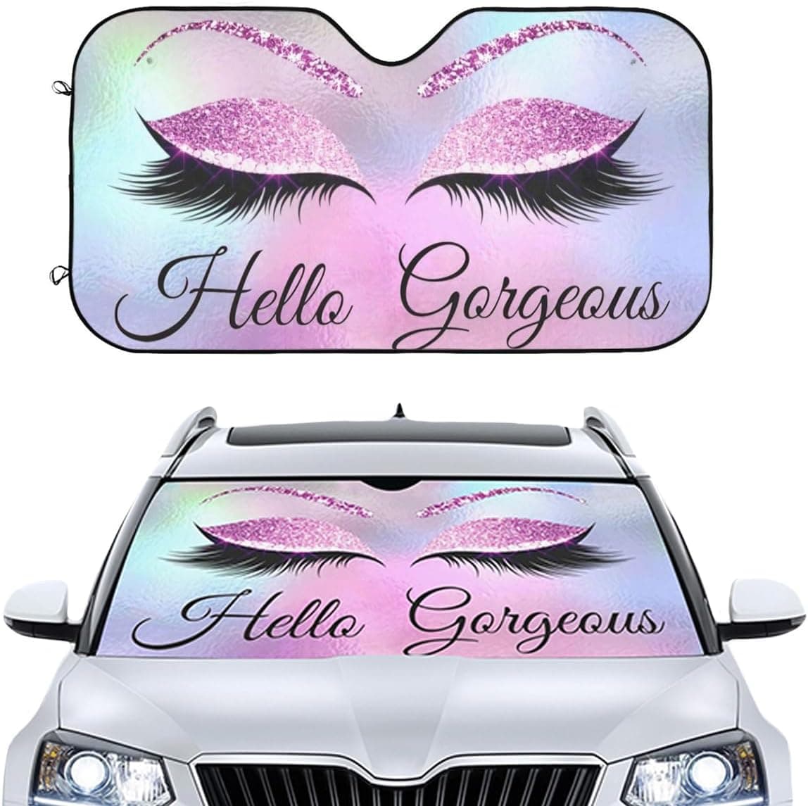 Hello Gorgeous Glittering Eyelash Car Windshield Sunshade