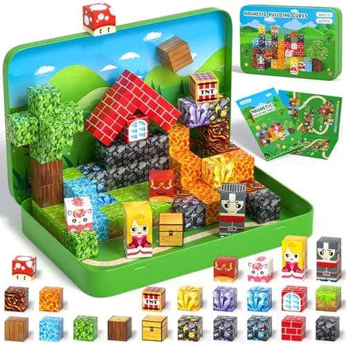 Axirata 60PCS Mini Magnetic Blocks Travel Set for Kids Mini Magnetic Tiles Building Cubes with Portable Iron Box STEM Learning Sensory Toy for Toddler Boys Girls Age 35 48 812