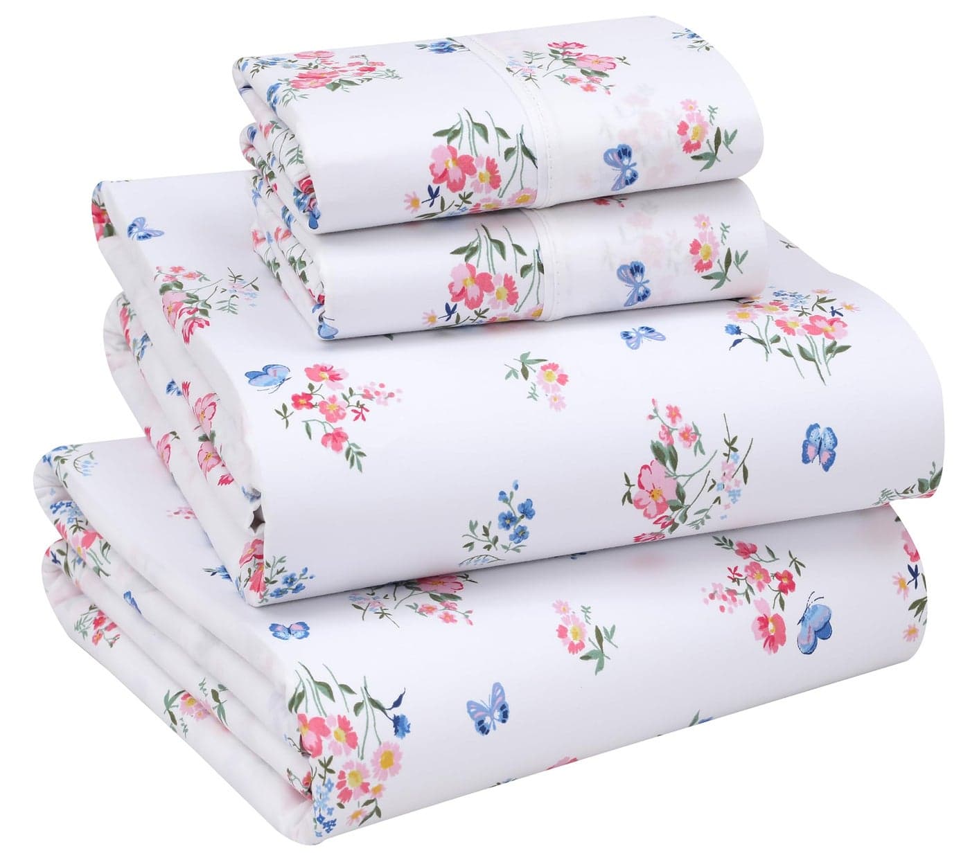 RUVANTI 100 Cotton Sheets Full Size Percale Bedding Cooling Breathable Floral Design Durable with a Crisp Soft Comfortable Feel 16 Deep Pocket 4Piece Set Funa Flora