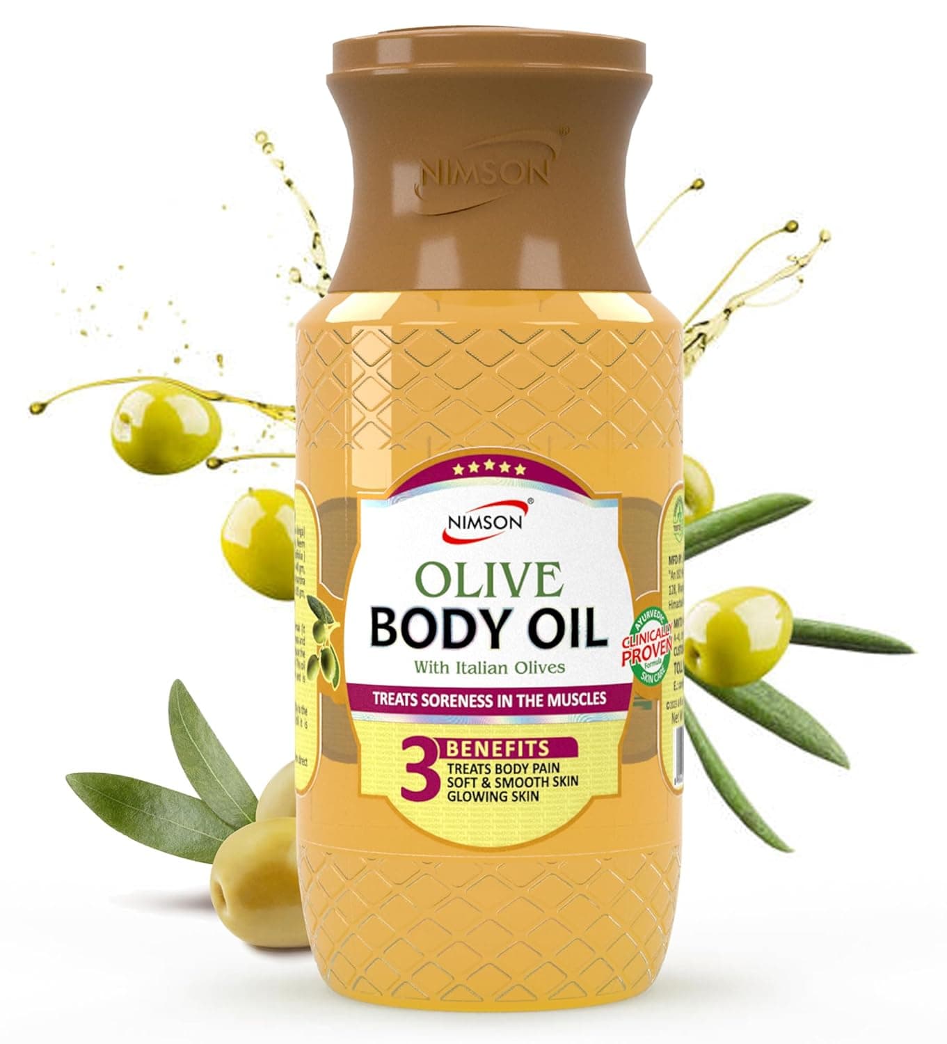 Nimson Olive Body Oil Deep Moisturization Soothing Relief Italian Olives Hydrating Formula 500ml Bottle Dry Skin Radiant Glow Ethically Sourced
