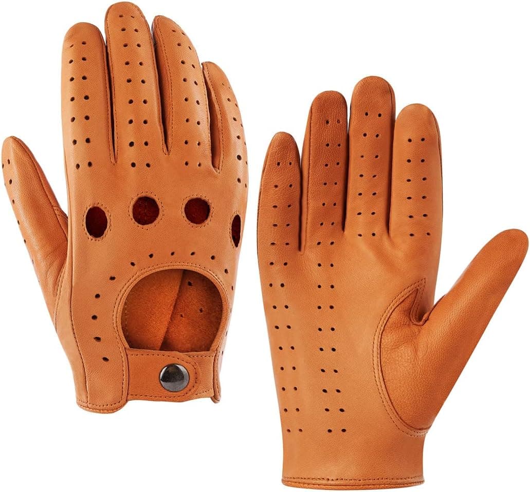 Harssidanzar Men's Lambskin Leather Driving Gloves - Unlined, Tan