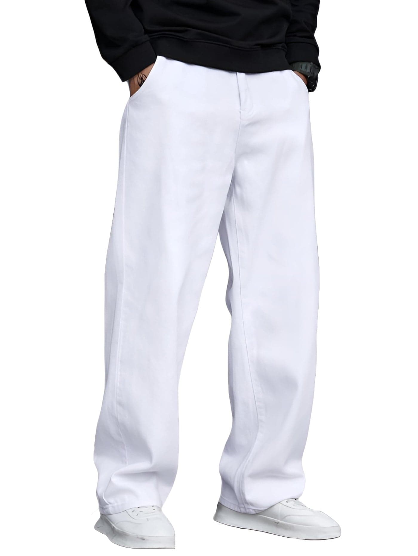 Ben Martin White Men Jeans || Baggy Fit Jean's for Man || Loose Fit High Rise Denim || Stretchable Casual Wear Jean,s || Dance Rap Rapping Style Pant for Men || Denim Cotton Jeans 36 (0)