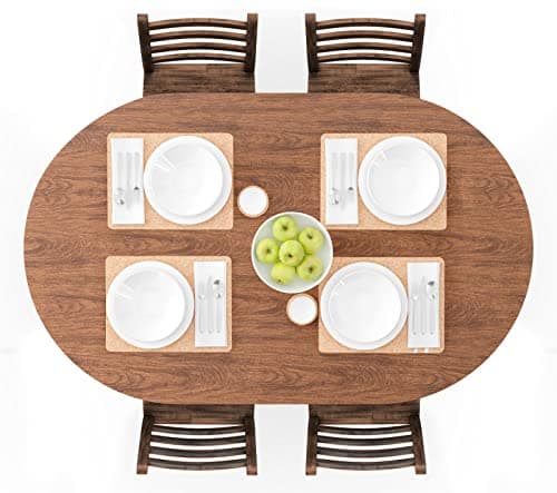 UMINEUX Oval Fitted Vinyl Tablecloth with Elastic Edged & Flannel Backing, Waterproof Wipeable Oval Table Cover - Fits Tables up to 42"X68" (Wood)